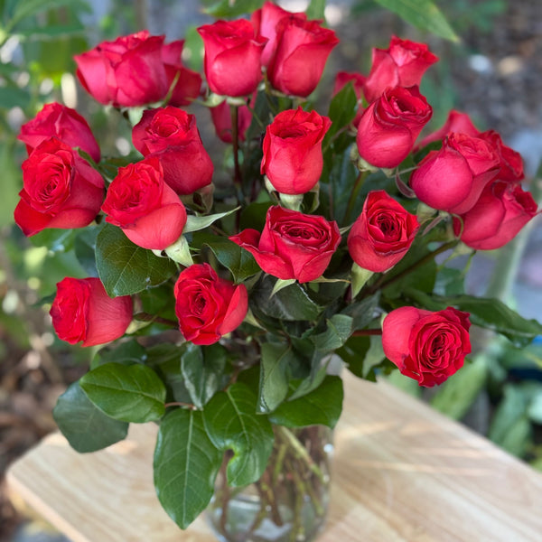Classic two dozen roses in a vase