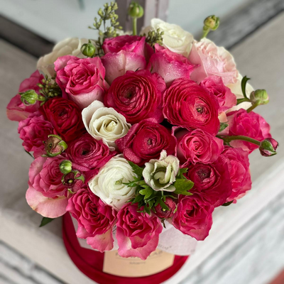 Hot Pink Ranunculus Roses & Anemones Flower Arrangement