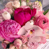 pink peonies, flowers in a box