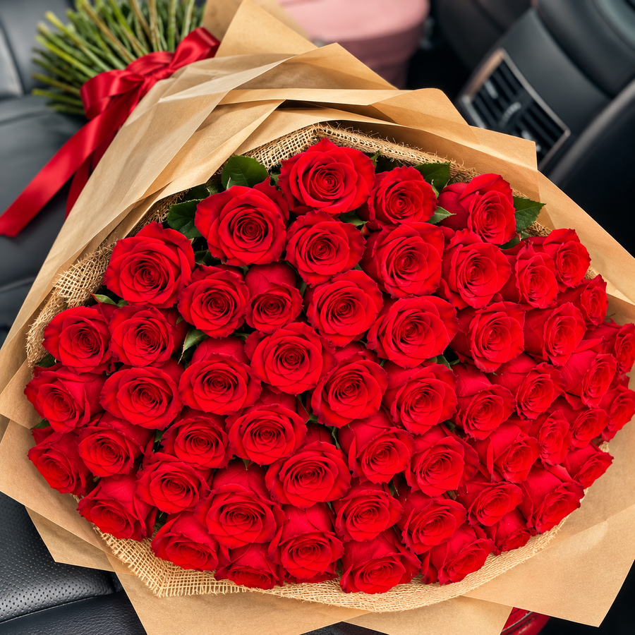 Red Love with 50 Long Stem Red Roses