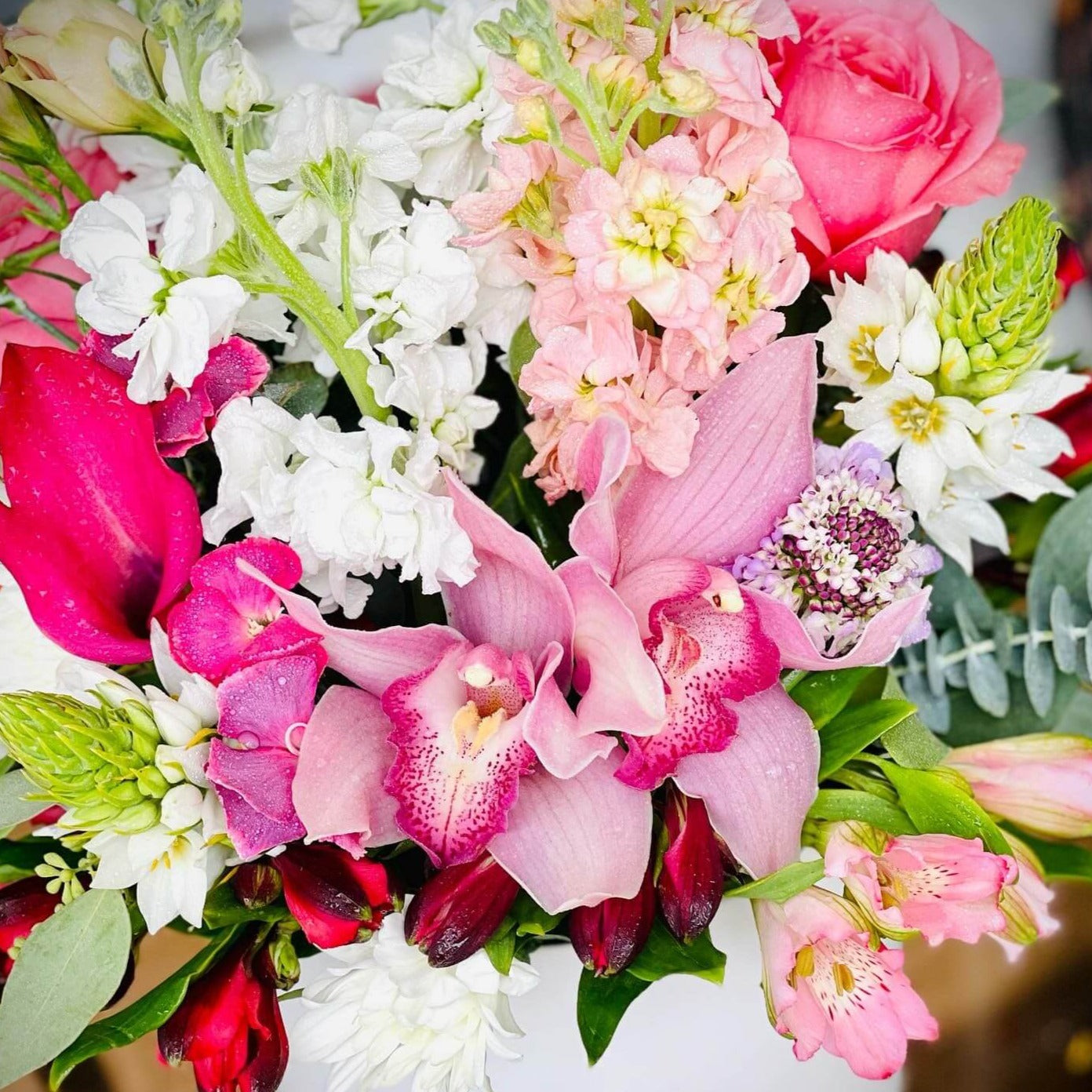 Florist Choice Arrangement With Stock Eucalyptus Roses and More