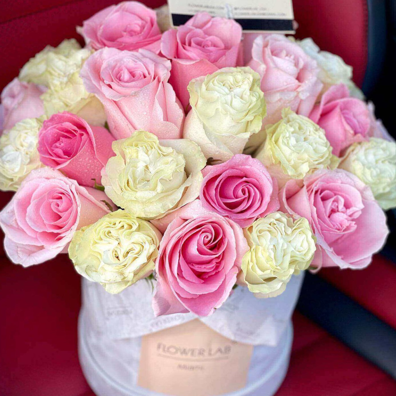 Galla box with pink and white roses