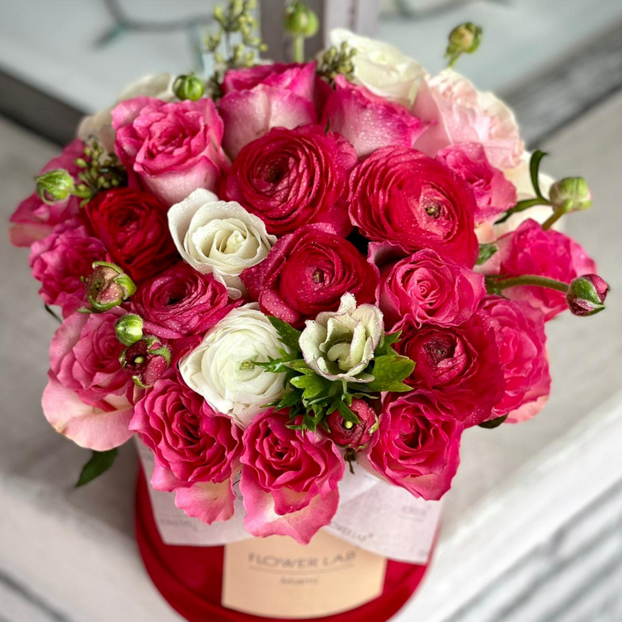 Hot Pink Ranunculus Roses & Anemones Flower Arrangement