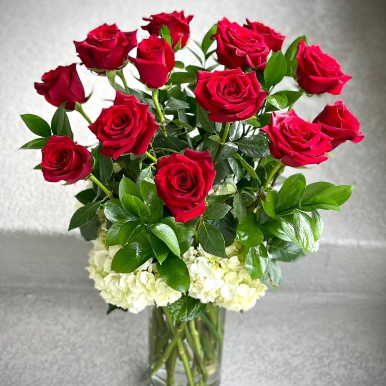 One Dozen Red Roses in a Vase