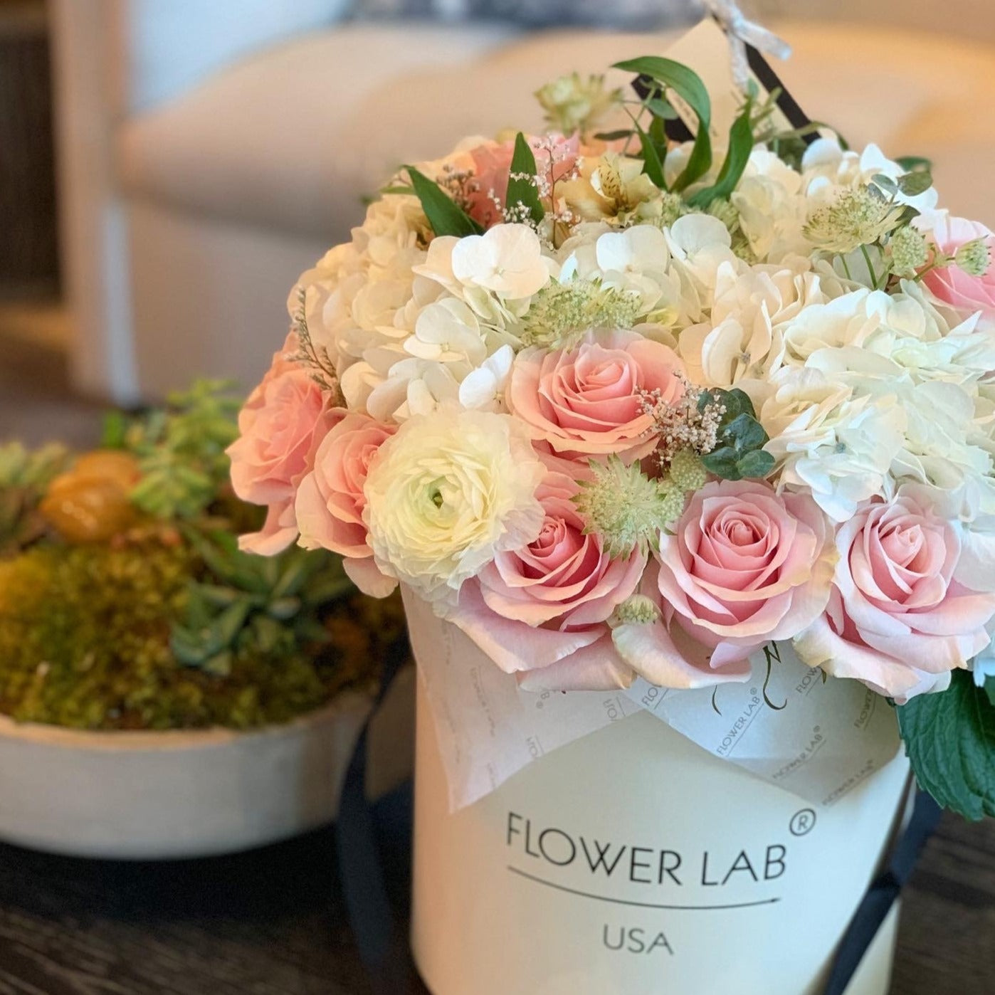 pink roses, hydrangeas, ranunculuses