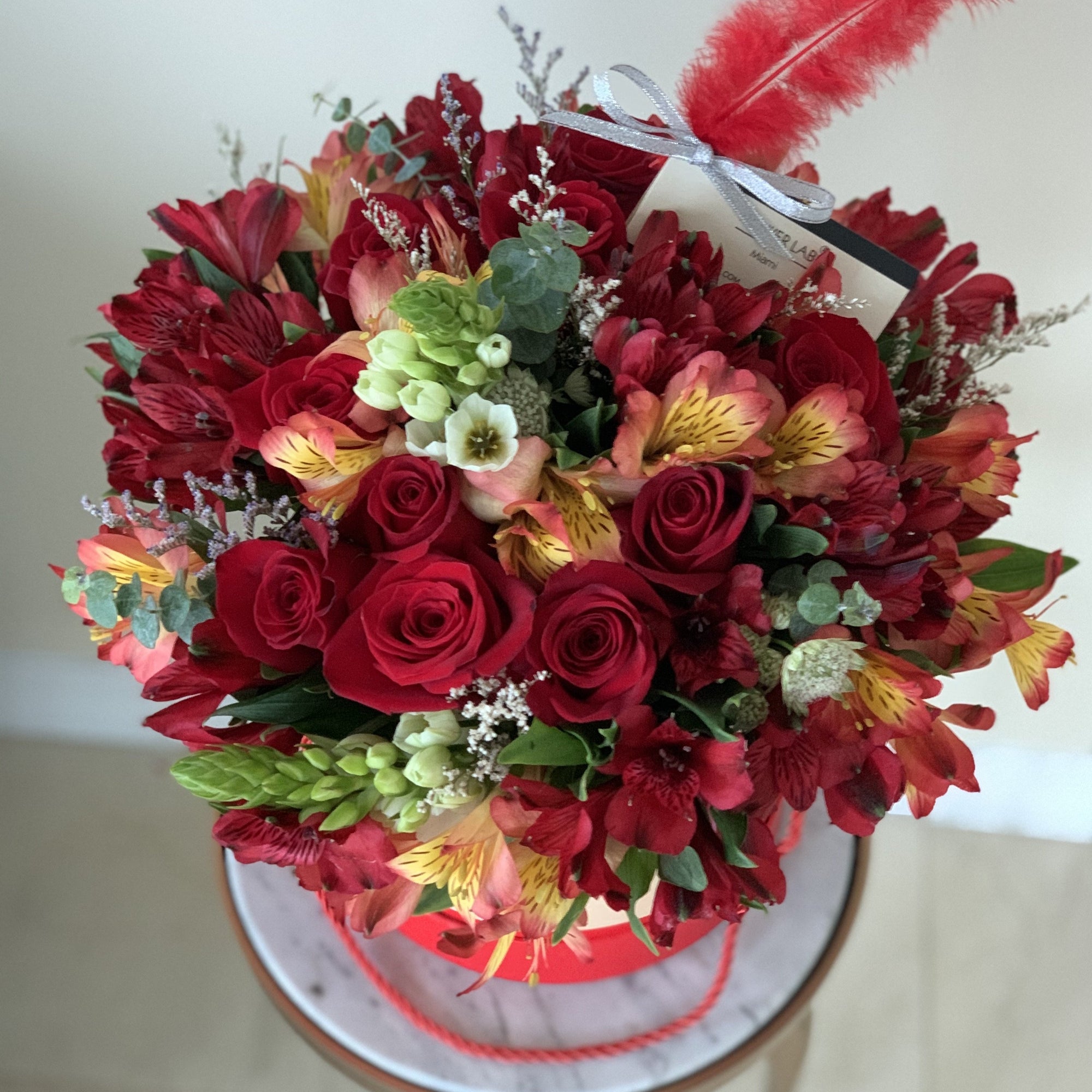 Vicky with alstroemerias and roses