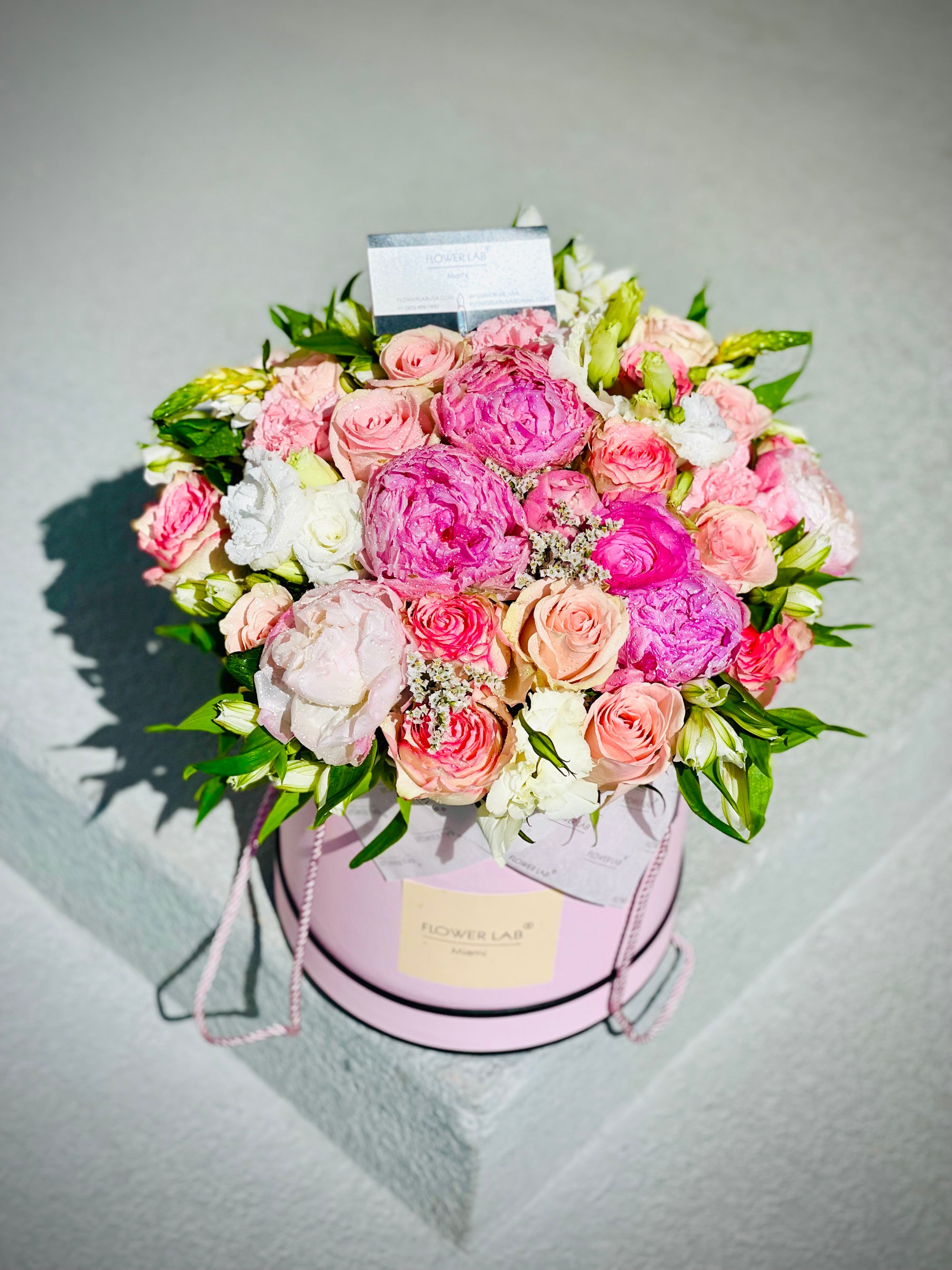 Asta with pink roses and peonies