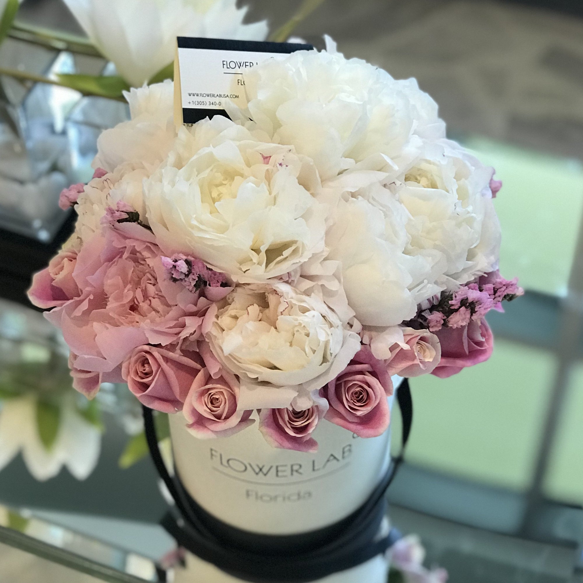 pink roses, peonies. Aventura florist
