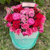hot pink roses, peonies, spray roses